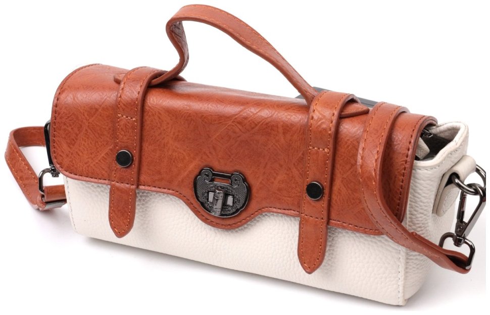Жіноча сумка горизонтального формату з натуральної шкіри молочно-коричневого кольору Vintage 2422350