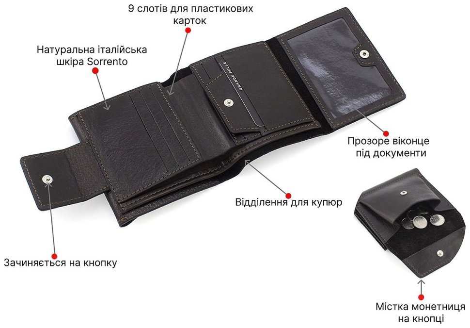 Портмоне из итальянской кожи Sorento - Grande Pelle 70587 Коричневого цвета фото №4 Портмоне из итальянской кожи Sorento - Grande Pelle 70587 Коричневого цвета modnotak фото №4