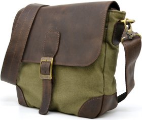 Чоловіча сумка-месенджер із натуральної шкіри та текстилю в кольорі хакі TARWA (21710)