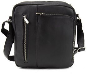 Шкіряна сумка планшет чорного кольору через плече Tavinchi 90787