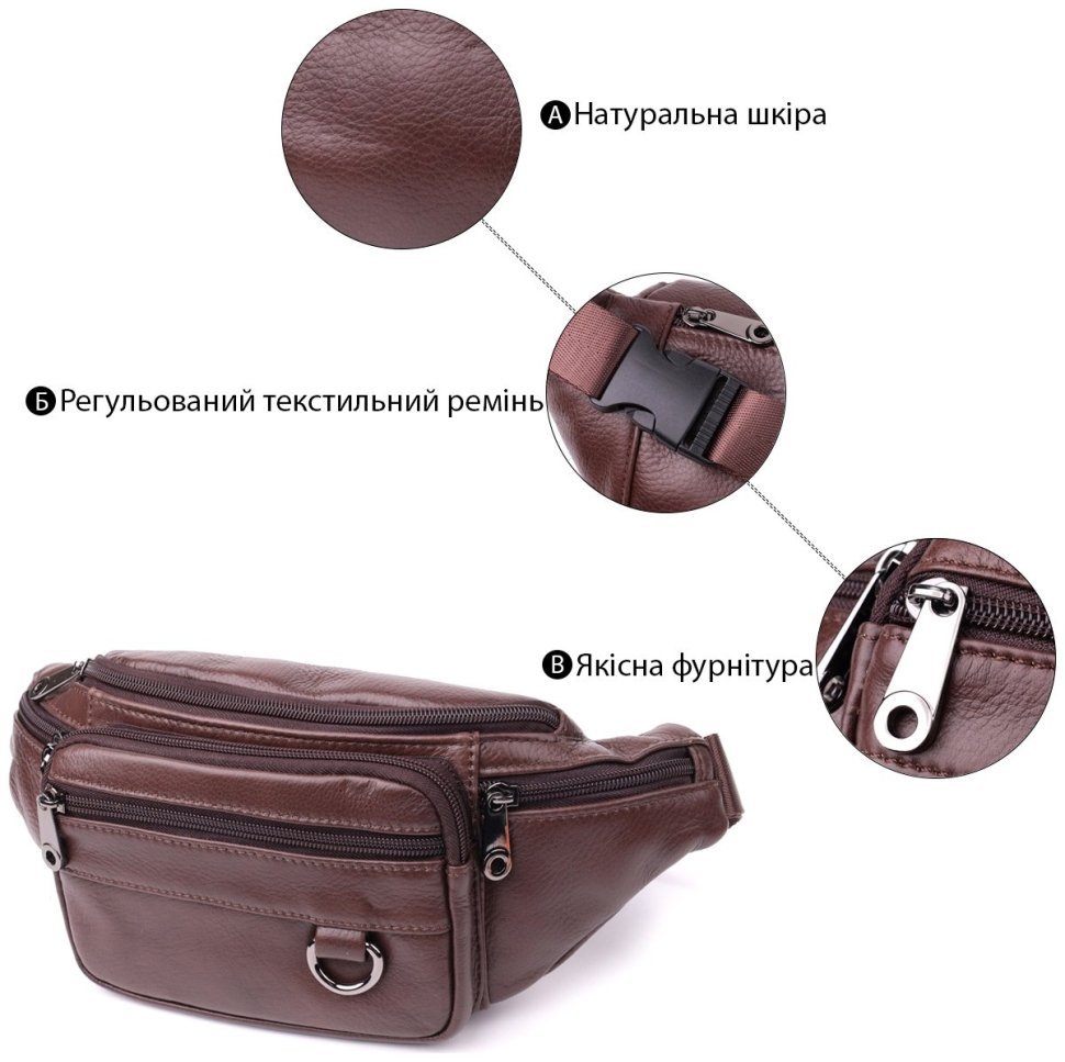 Кожаная бананка для мужчин в темно-коричневом цвете Vintage Style 91287 modnotak фото №4