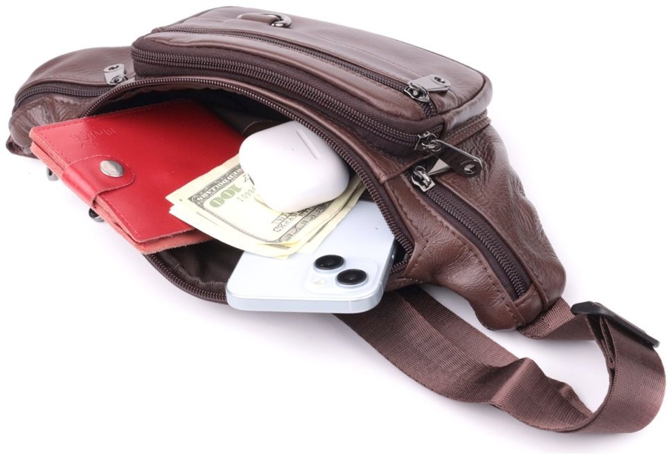 Кожаная бананка для мужчин в темно-коричневом цвете Vintage Style 91287 modnotak фото №7