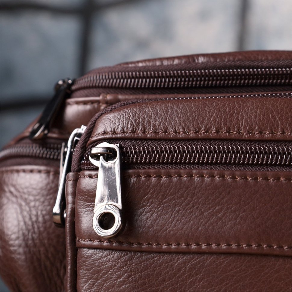 Кожаная бананка для мужчин в темно-коричневом цвете Vintage Style 91287 modnotak фото №10