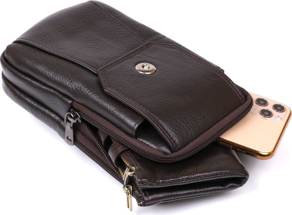Маленька чоловіча сумка на пояс із натуральної шкіри темно-коричневого кольору Vintage (20481)