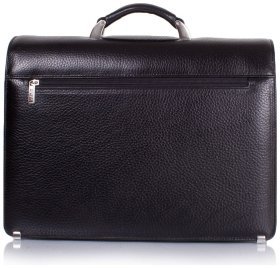 Місткий чоловічий шкіряний діловий портфель чорного кольору з клапаном Desisan 81787