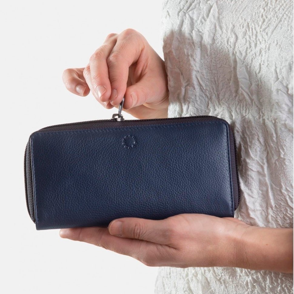Удобный женский кошелек из натуральной кожи темно-синего цвета на молнии Yoshi Baxter Navy (Великобритания) 91787 modnotak фото №12