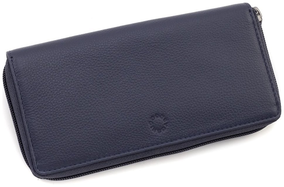 Удобный женский кошелек из натуральной кожи темно-синего цвета на молнии Yoshi Baxter Navy (Великобритания) 91787 modnotak фото №4