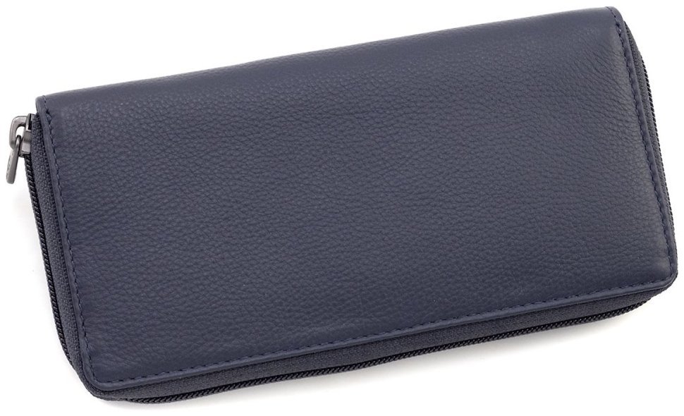 Удобный женский кошелек из натуральной кожи темно-синего цвета на молнии Yoshi Baxter Navy (Великобритания) 91787 modnotak фото №3