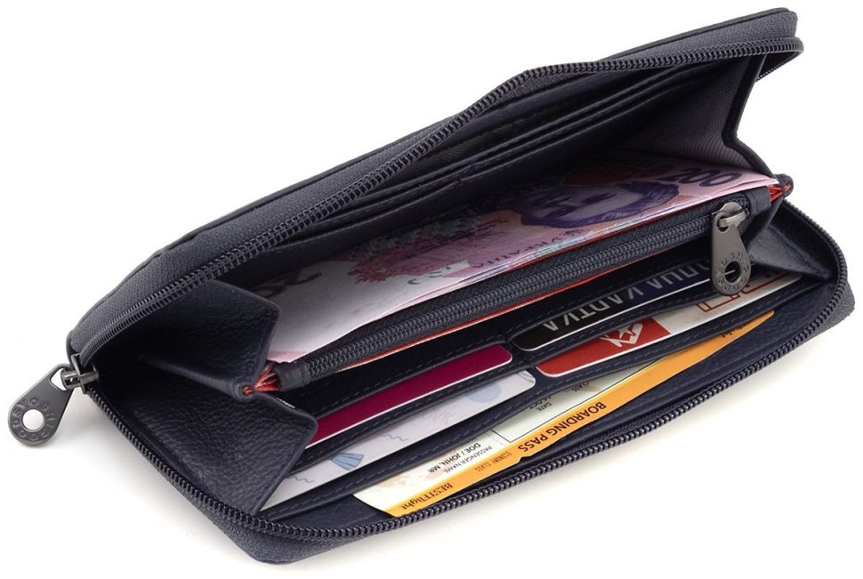 Удобный женский кошелек из натуральной кожи темно-синего цвета на молнии Yoshi Baxter Navy (Великобритания) 91787 modnotak фото №6