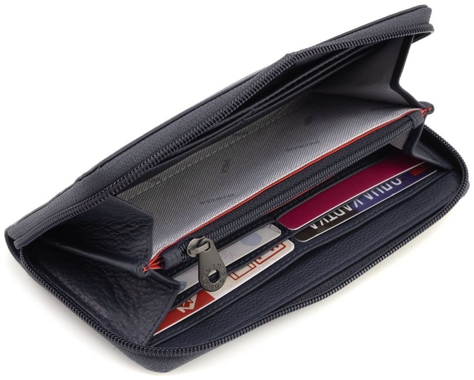 Удобный женский кошелек из натуральной кожи темно-синего цвета на молнии Yoshi Baxter Navy (Великобритания) 91787 modnotak фото №7