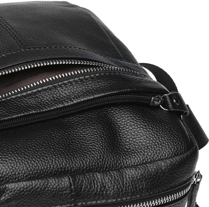 Мужская сумка черного цвета из мягкой кожи с плечевым ремнем Keizer (15663)