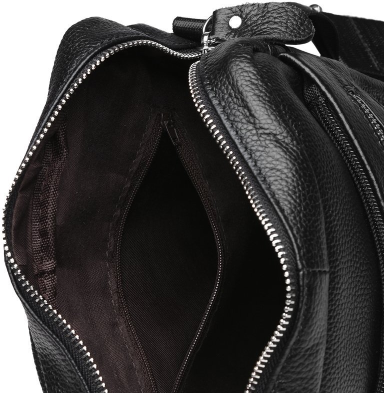 Мужская сумка черного цвета из мягкой кожи с плечевым ремнем Keizer (15663)