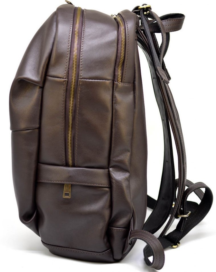 Чоловічий коричневий рюкзак із натуральної шкіри з широкими шлейками TARWA (19929)