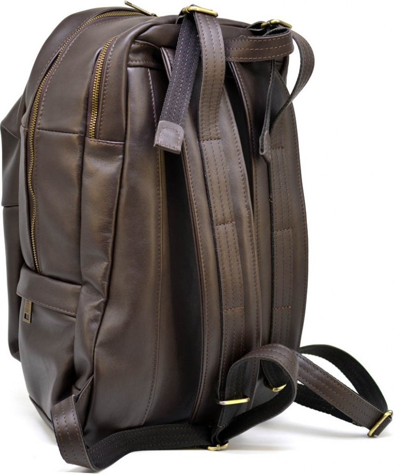 Мужской коричневый рюкзак из натуральной кожи с широкими шлейками TARWA (19929)