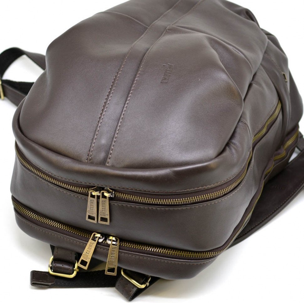 Мужской коричневый рюкзак из натуральной кожи с широкими шлейками TARWA (19929)