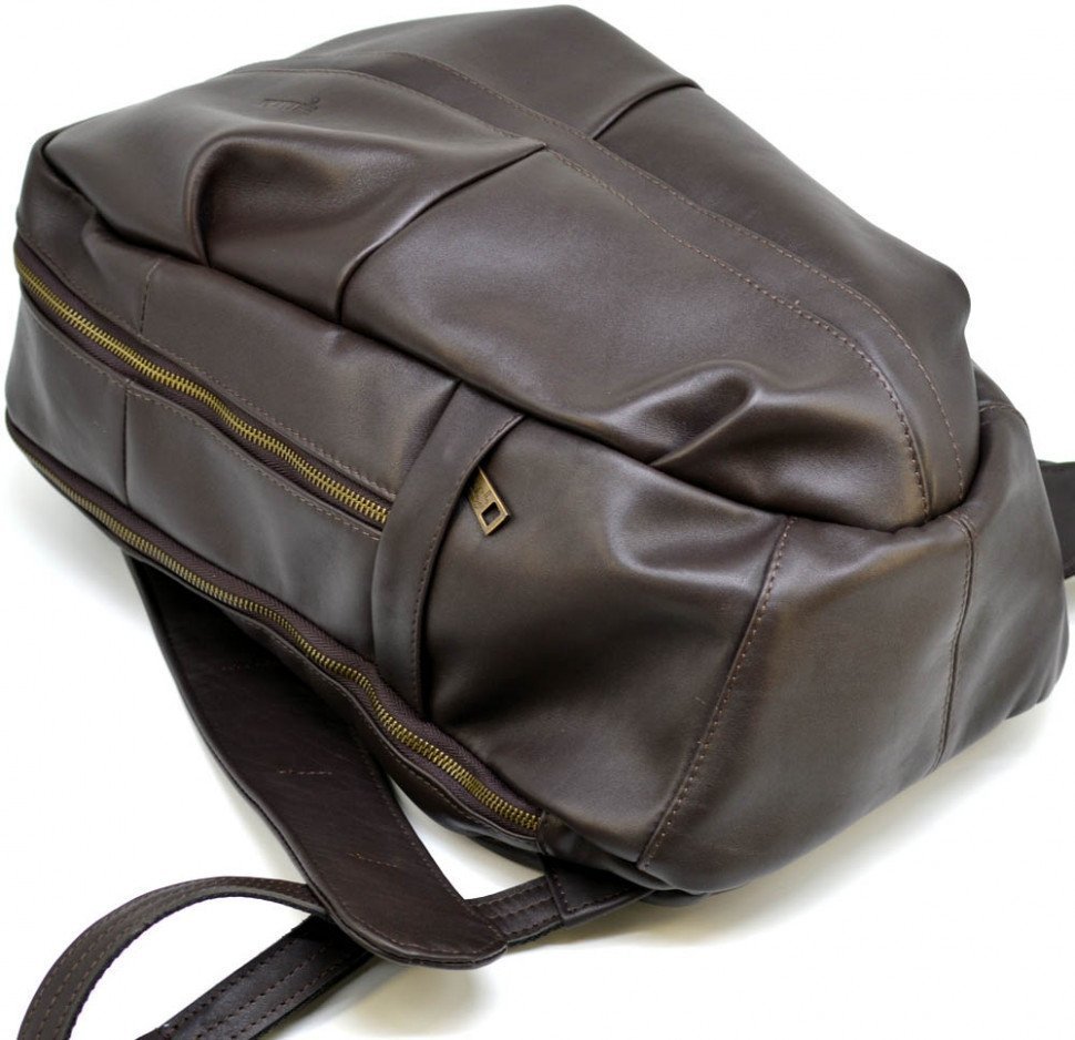 Чоловічий коричневий рюкзак із натуральної шкіри з широкими шлейками TARWA (19929)