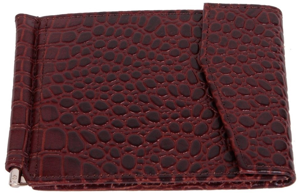 Кожаный зажим для денег под фактуру кроко Vip Collection 102387 коричневого цвета modnotak фото №1