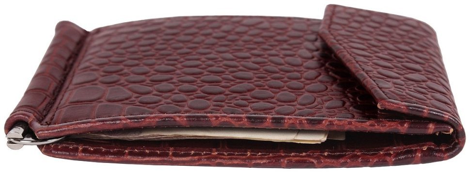 Кожаный зажим для денег под фактуру кроко Vip Collection 102387 коричневого цвета modnotak фото №4
