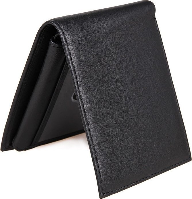 Маленький чоловічий гаманець чорного кольору з натуральної шкіри Vintage (14449)