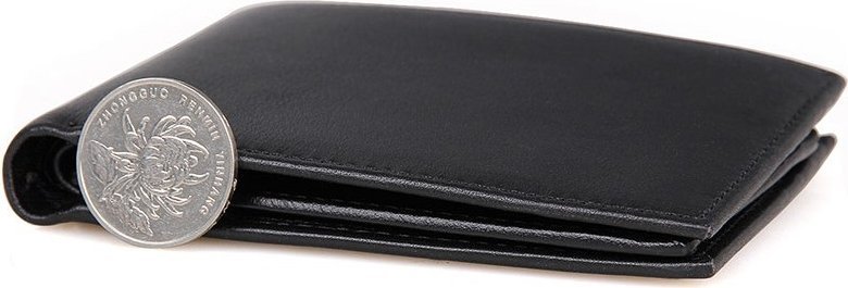 Маленький мужской кошелек черного цвета из натуральной кожи Vintage (14449)