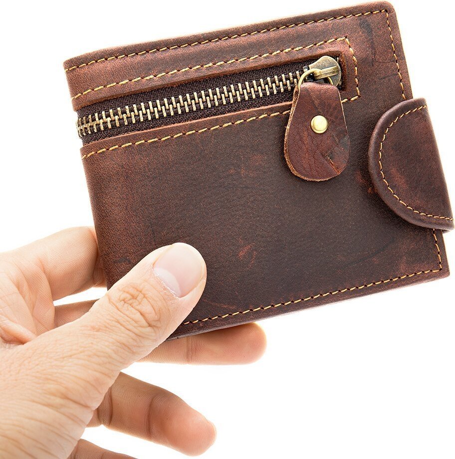 Тонкое мужское портмоне из винтажной кожи коричневого цвета Vintage (20239)