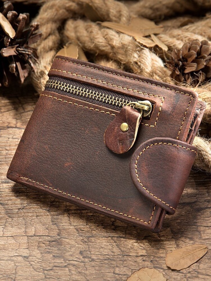 Тонкое мужское портмоне из винтажной кожи коричневого цвета Vintage (20239)