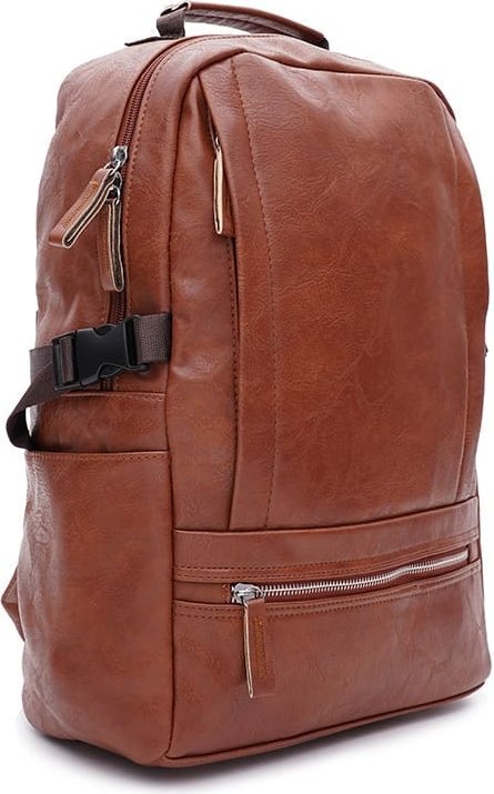 Чоловічий рюкзак коричневого кольору з еко-шкіри з відділом під ноутбук Monsen (22142)