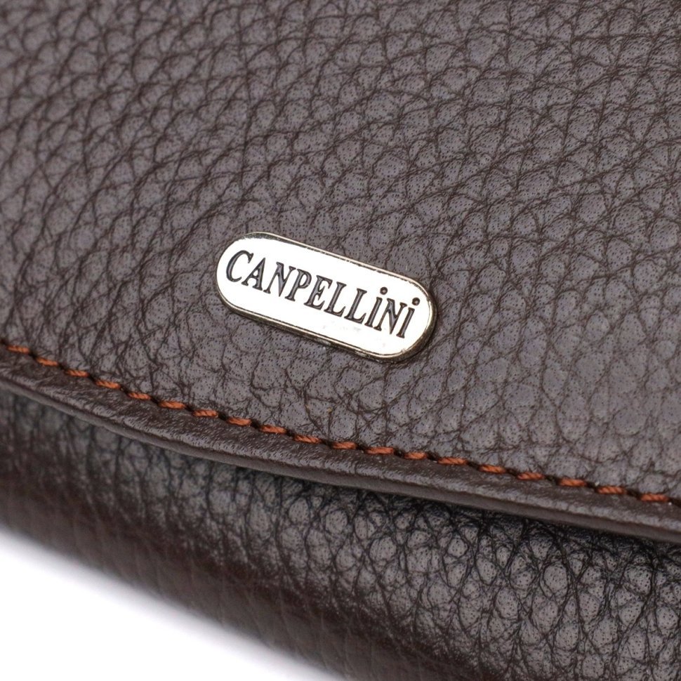 Коричневый женский кошелек из фактурной кожи с клапаном на кнопке CANPELLINI (2421723)