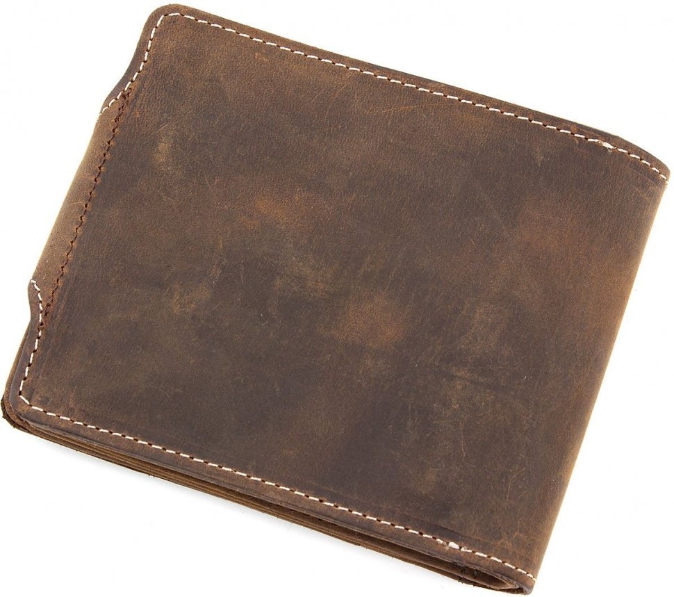 Чоловіче шкіряне портмоне коричневого кольору з білою строчкою Tony Bellucci (10676)