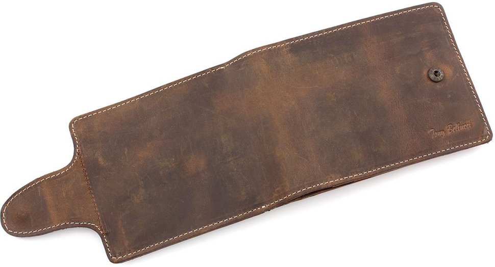 Чоловіче шкіряне портмоне коричневого кольору з білою строчкою Tony Bellucci (10676)