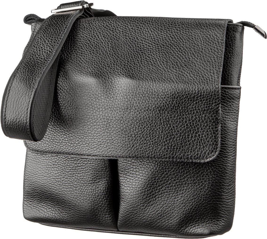 Мужская повседневная сумка из зернистой кожи черного окраса SHVIGEL (11157)