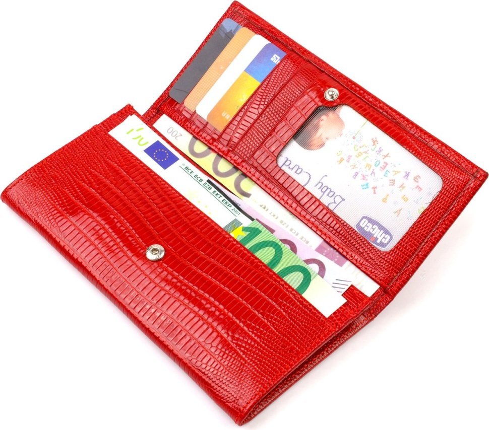 Червоний жіночий гаманець із натуральної шкіри під рептилію з клапаном CANPELLINI (2421823)