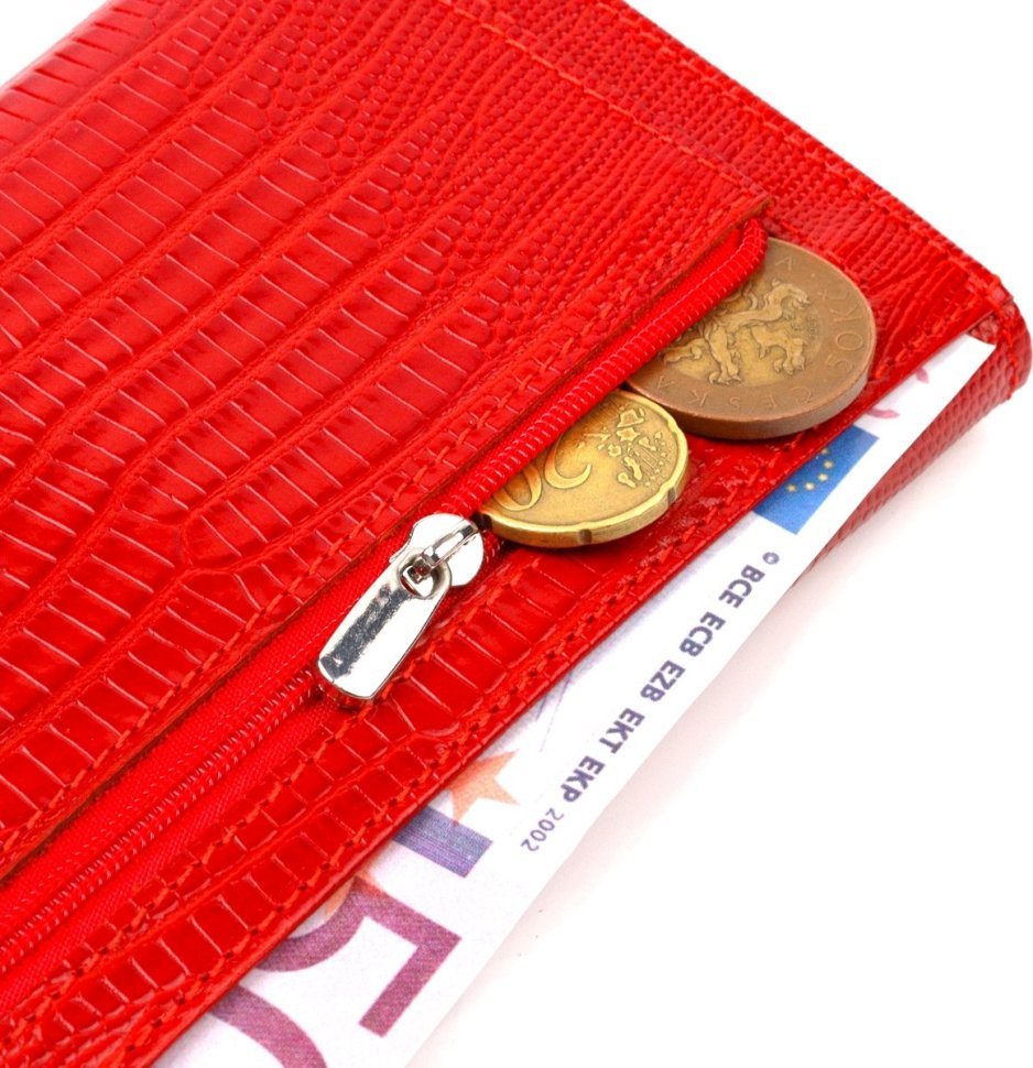 Червоний жіночий гаманець із натуральної шкіри під рептилію з клапаном CANPELLINI (2421823)