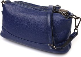 Средняя женская сумка на три отделения из натуральной кожи синего цвета Vintage (2422137)