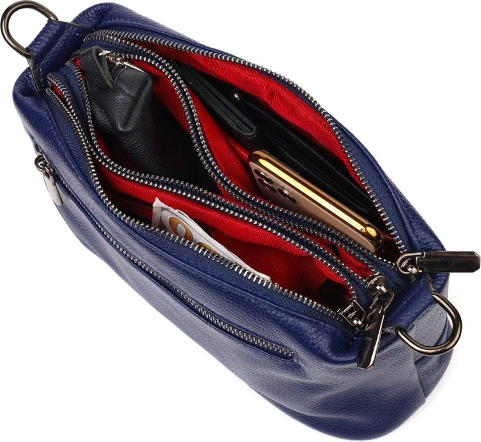 Середня жіноча сумка на три відділення з натуральної шкіри синього кольору Vintage (2422137)