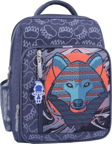 Серый школьный рюкзак из текстиля с принтом волка Bagland 53787