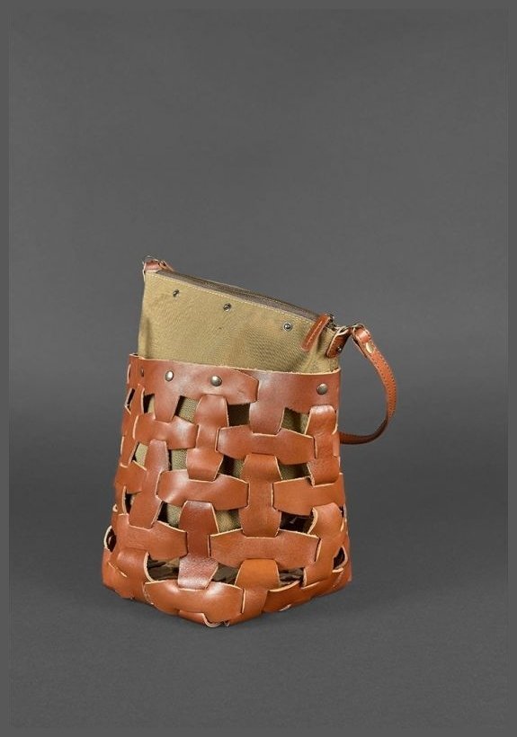 Світло-коричнева сумка з натуральної шкіри на плече BlankNote Пазл M (12761)