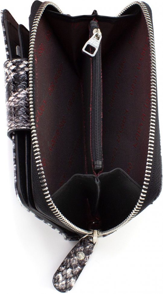 Черно-белый женский кошелек-клатч из натуральной кожи с фактурой змеи KARYA (19976)
