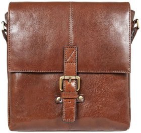 Мужская сумка планшет из натуральной гладкой кожи с клапаном на магните Ashwood Murphy коричневого цвета 94087