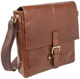 Мужская сумка планшет из натуральной гладкой кожи с клапаном на магните Ashwood Murphy коричневого цвета 94087