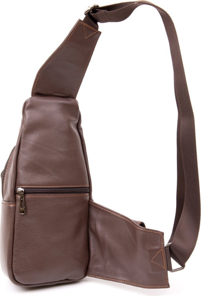 Чоловіча сумка-слінг сіро-коричневого кольору з натуральної шкіри Vintage (20402)
