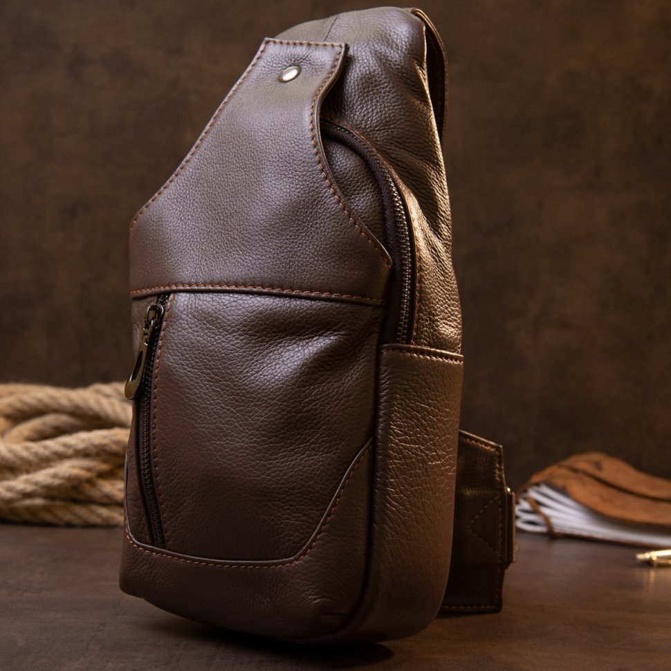 Чоловіча сумка-слінг сіро-коричневого кольору з натуральної шкіри Vintage (20402)
