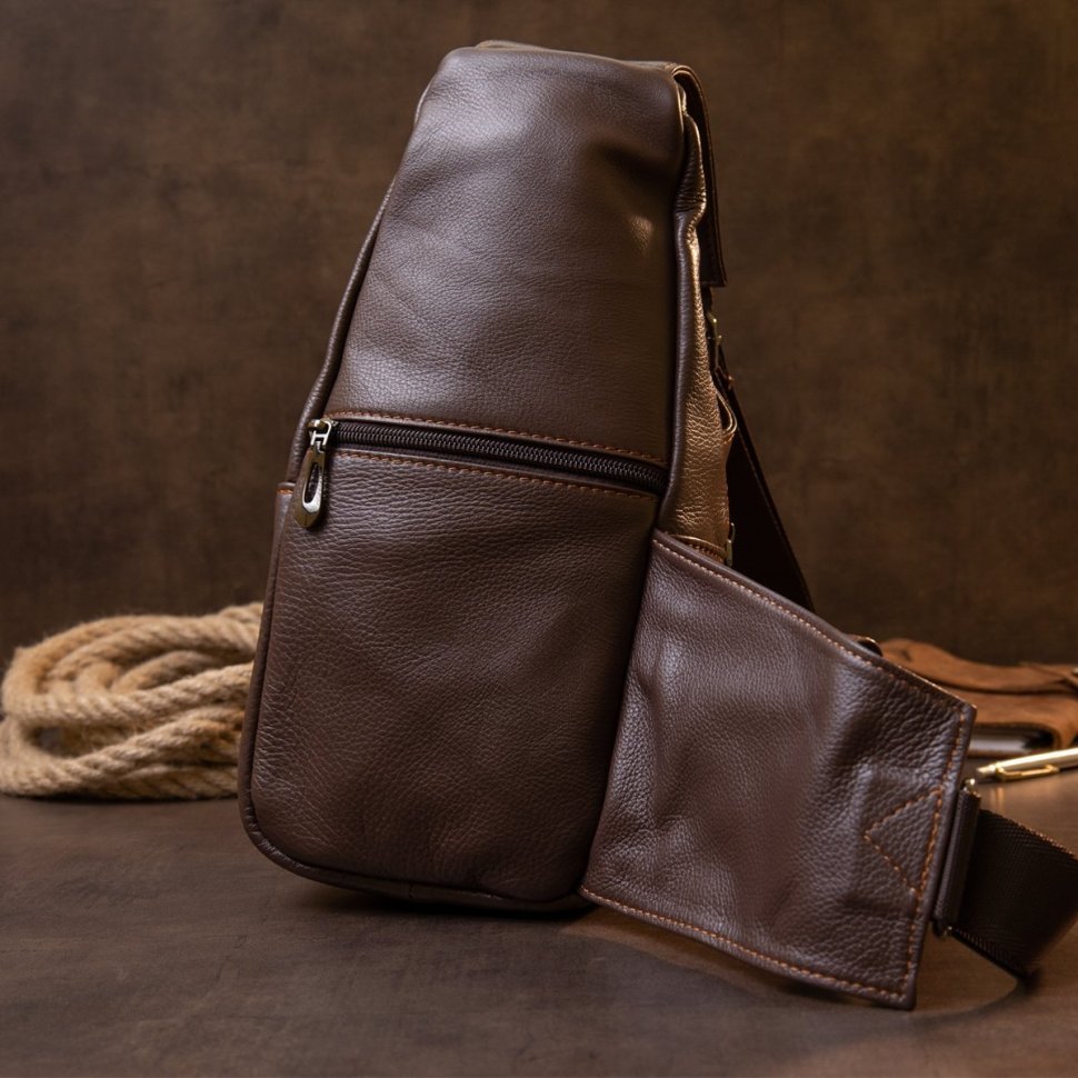 Мужская сумка-слинг серо-коричневого цвета из натуральной кожи Vintage (20402) 