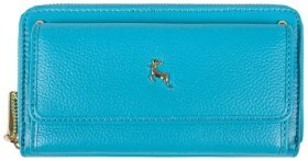 Великий жіночий гаманець із натуральної фактурної шкіри блакитного кольору Ashwood J54 94187