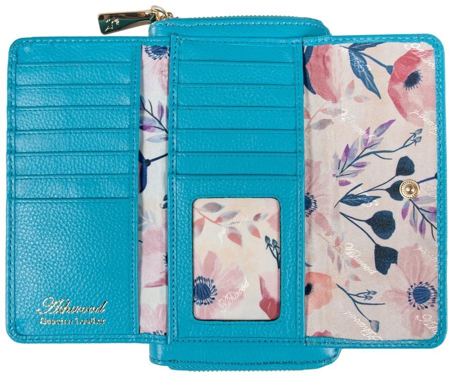 Большой женский кошелек из натуральной фактурной кожи голубого цвета Ashwood J54 94187 modnotak фото №3