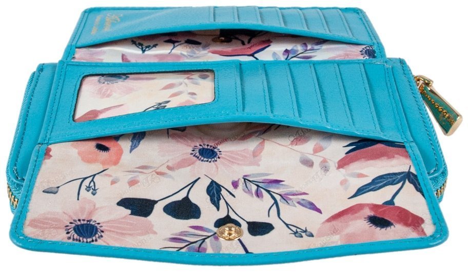 Большой женский кошелек из натуральной фактурной кожи голубого цвета Ashwood J54 94187 modnotak фото №4