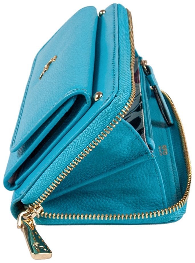 Большой женский кошелек из натуральной фактурной кожи голубого цвета Ashwood J54 94187 modnotak фото №6