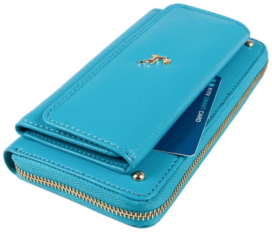 Большой женский кошелек из натуральной фактурной кожи голубого цвета Ashwood J54 94187 modnotak фото №7