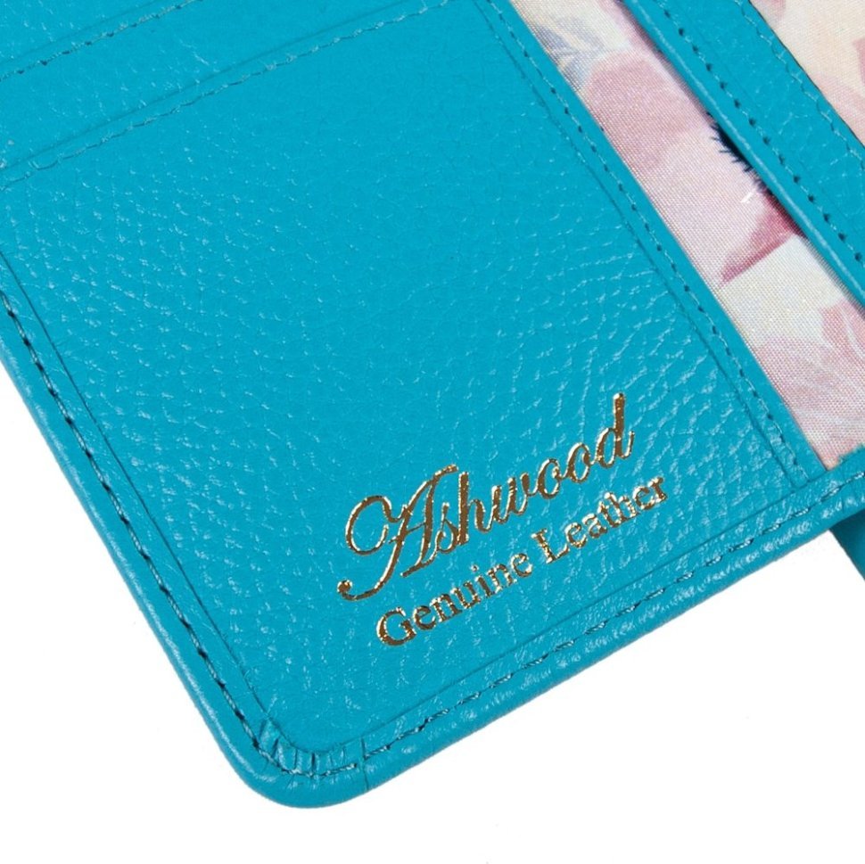 Большой женский кошелек из натуральной фактурной кожи голубого цвета Ashwood J54 94187 modnotak фото №8