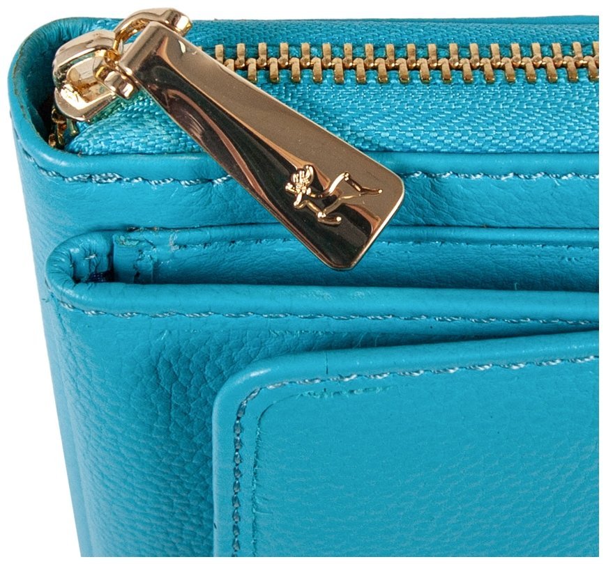 Большой женский кошелек из натуральной фактурной кожи голубого цвета Ashwood J54 94187 modnotak фото №9